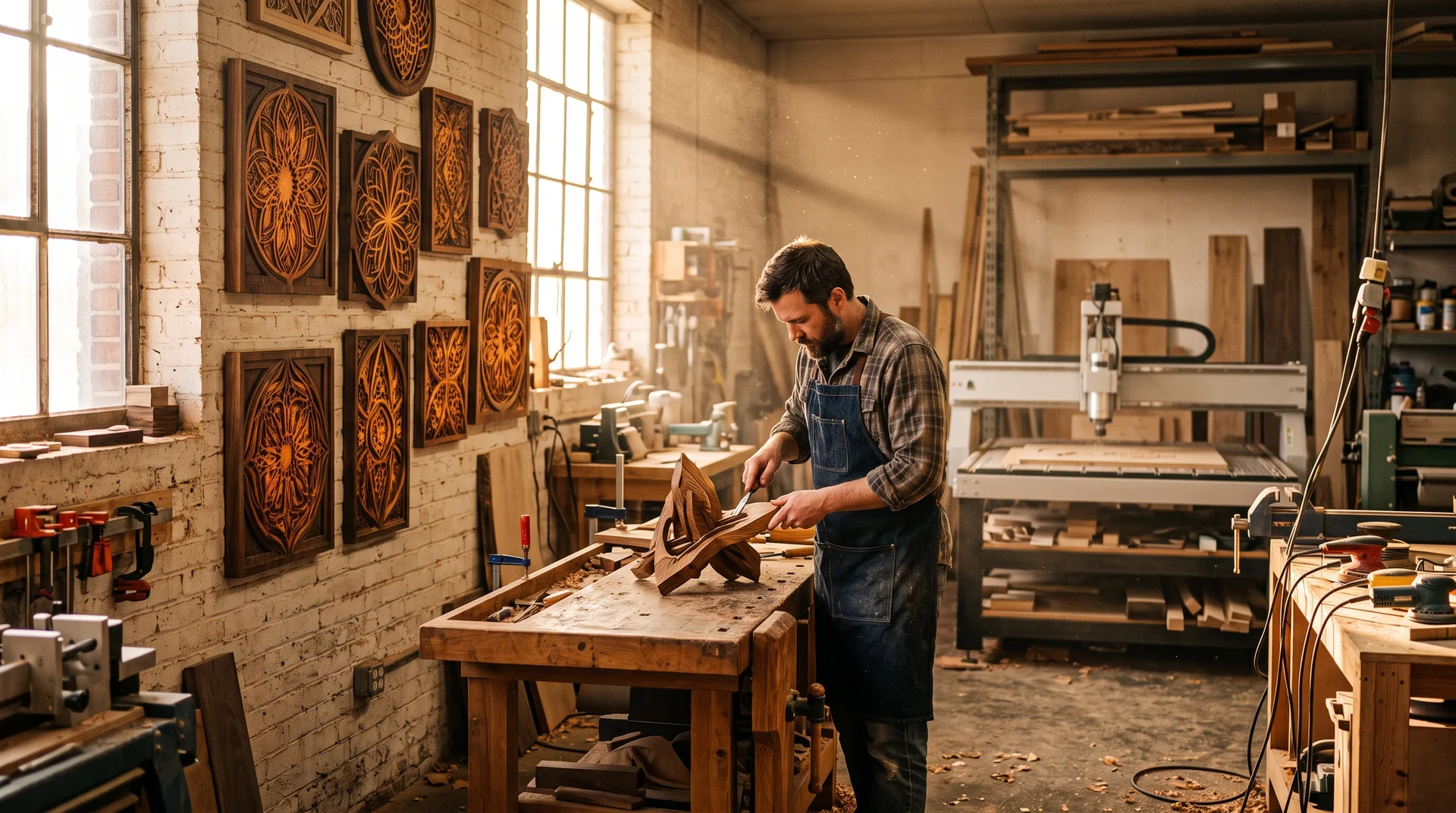 Our CNC workshop at golden hour