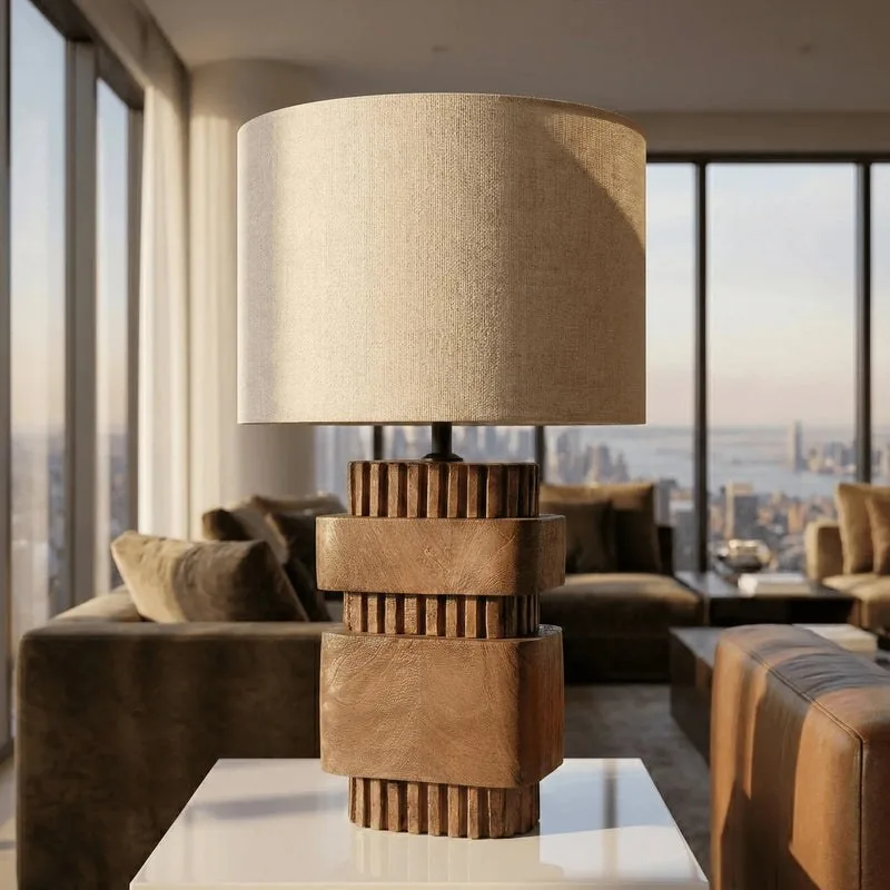 Taro Sculpted Mango Wood Table Lamp