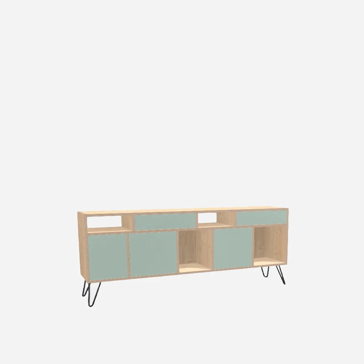 Lowboard, birch with industrial green fronts