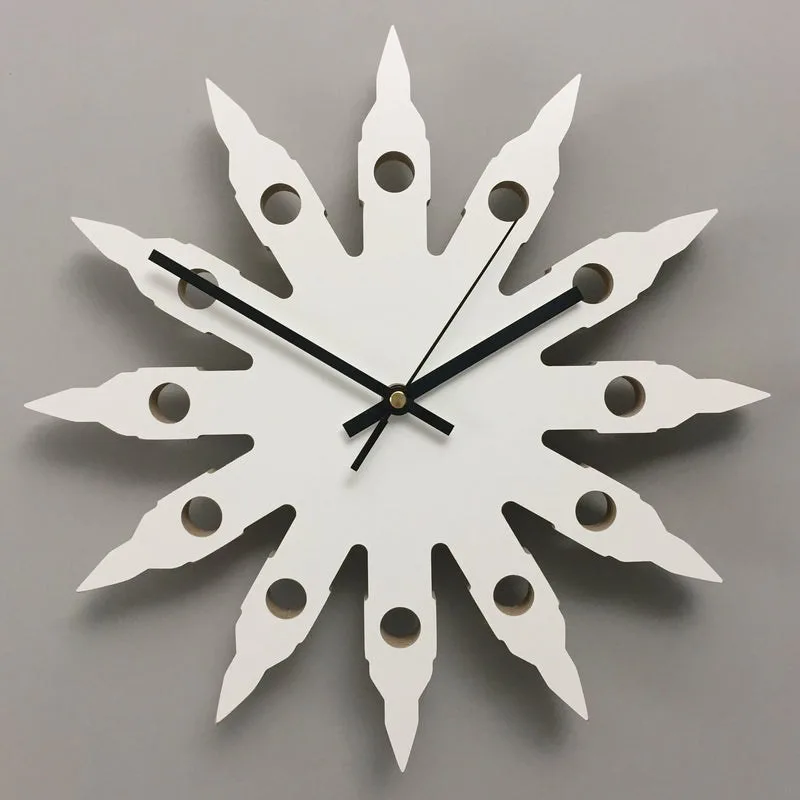 Plywood wall clock, pointed rays