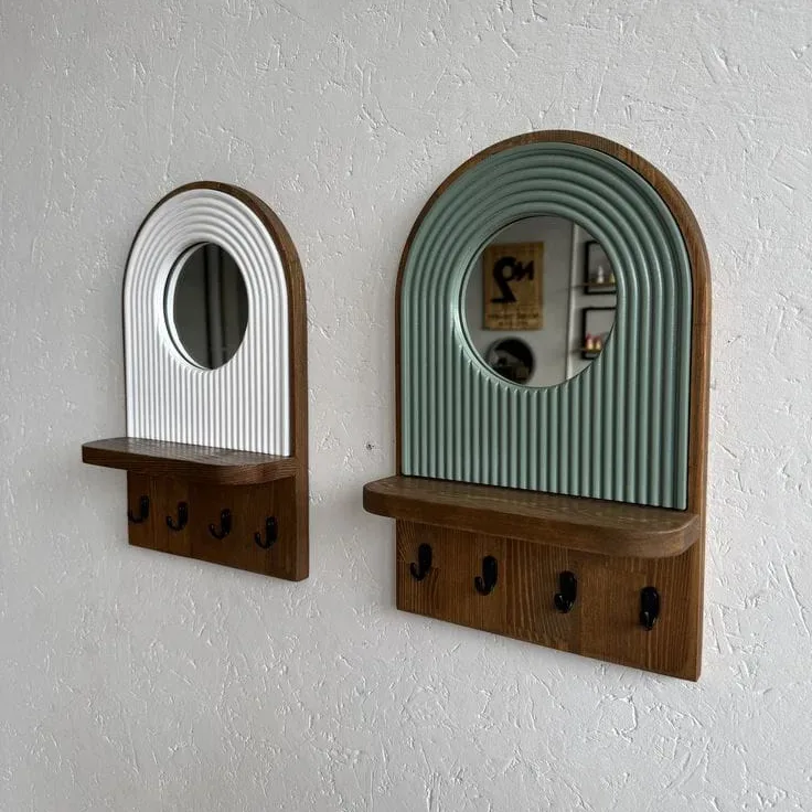 Arch mirror with shelf and key hooks