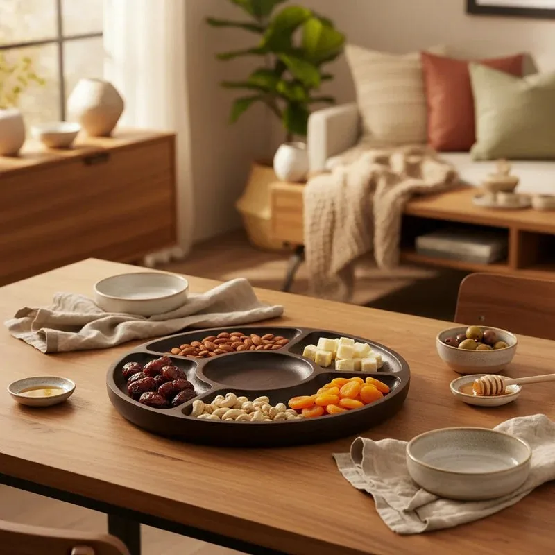 Wooden Snack Tray With Sections