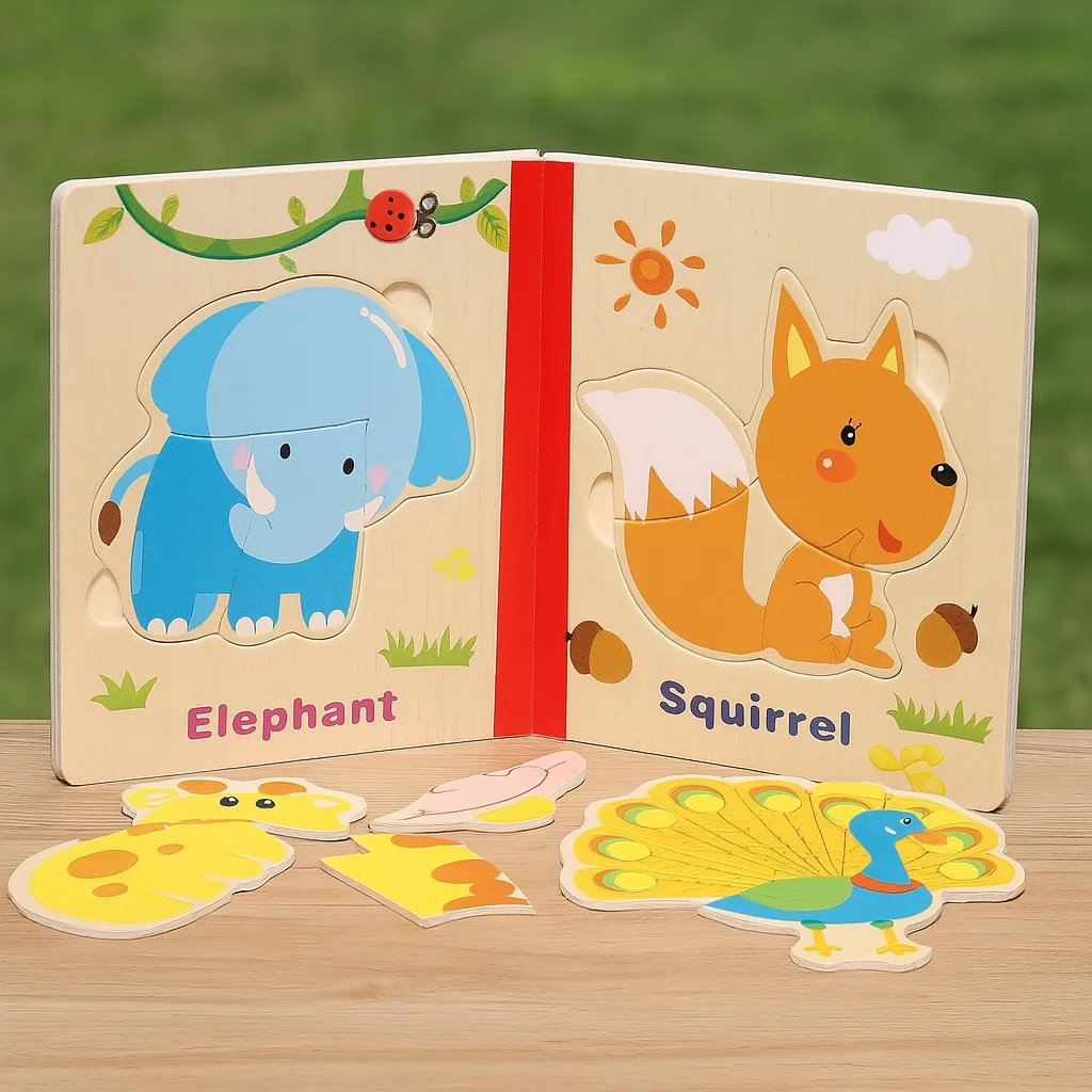 Wooden Animals Montessori 3D Jigsaw Puzzle Page Activity Book