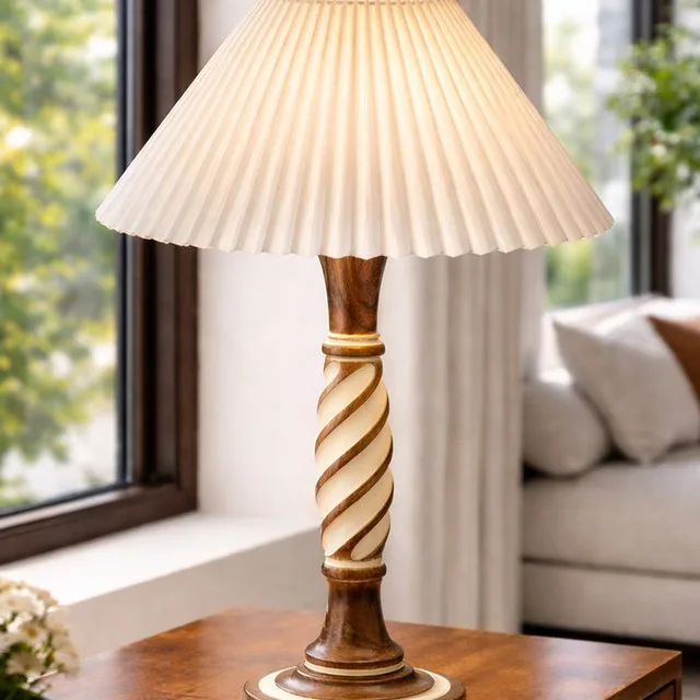 Twisted wood table lamp