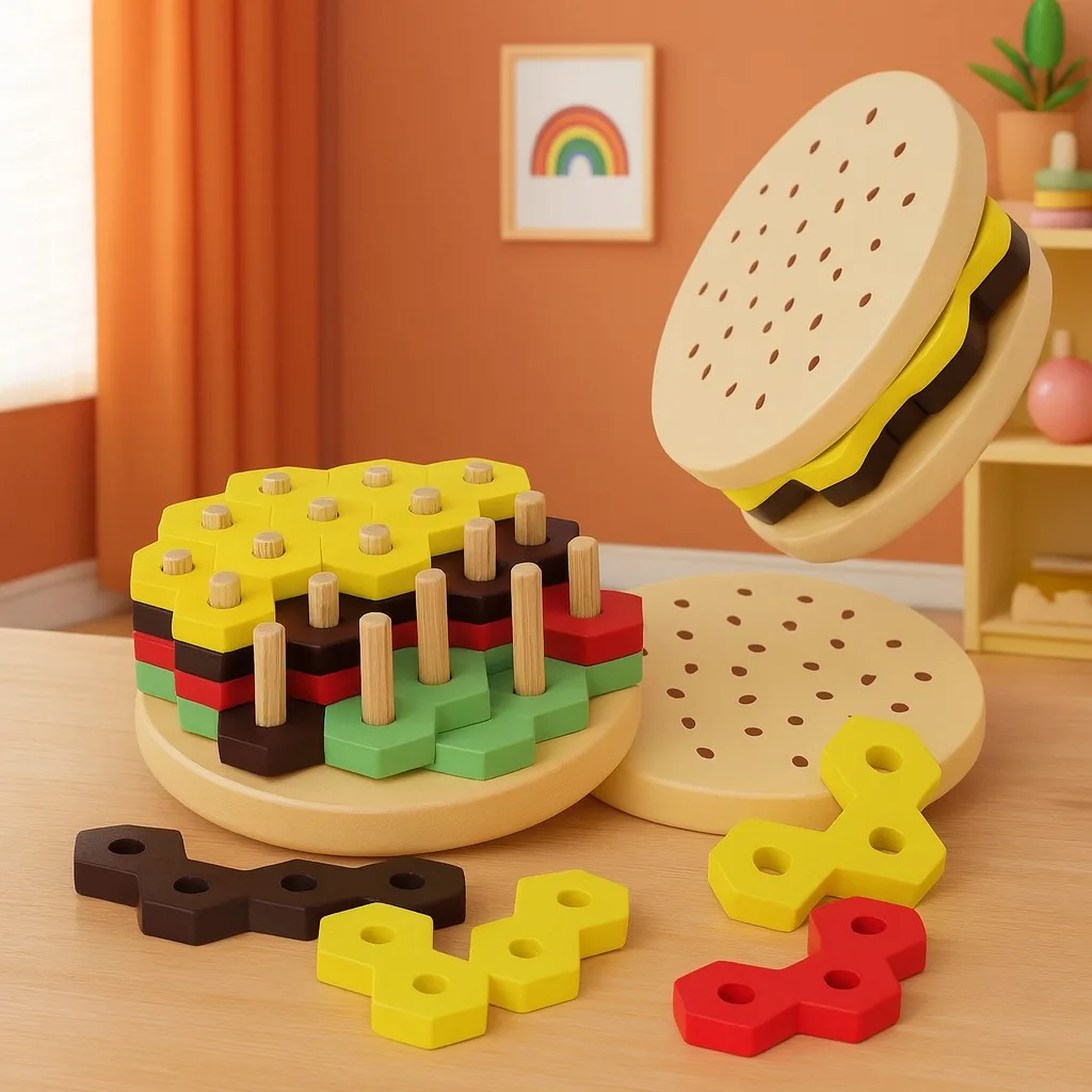 Wooden Wisdom Hamburger Brain-Boosting Fun & Educational Puzzle