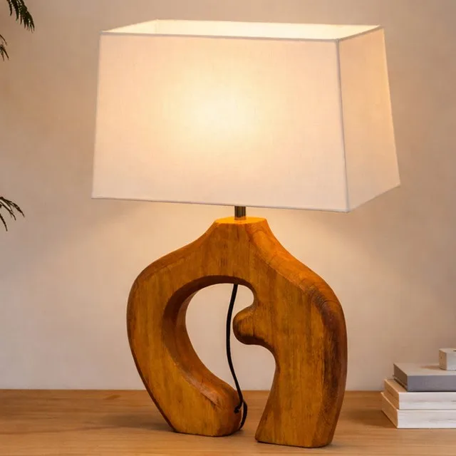 Ellora Sculpted Wood Table Lamp With Fabric Shade