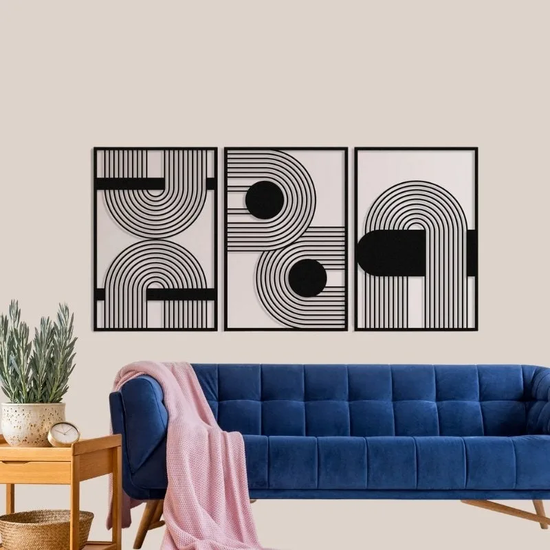Modern Luxury Wooden Wall Art – Mid-Century Geometric Decor for Living Room, Bedroom or