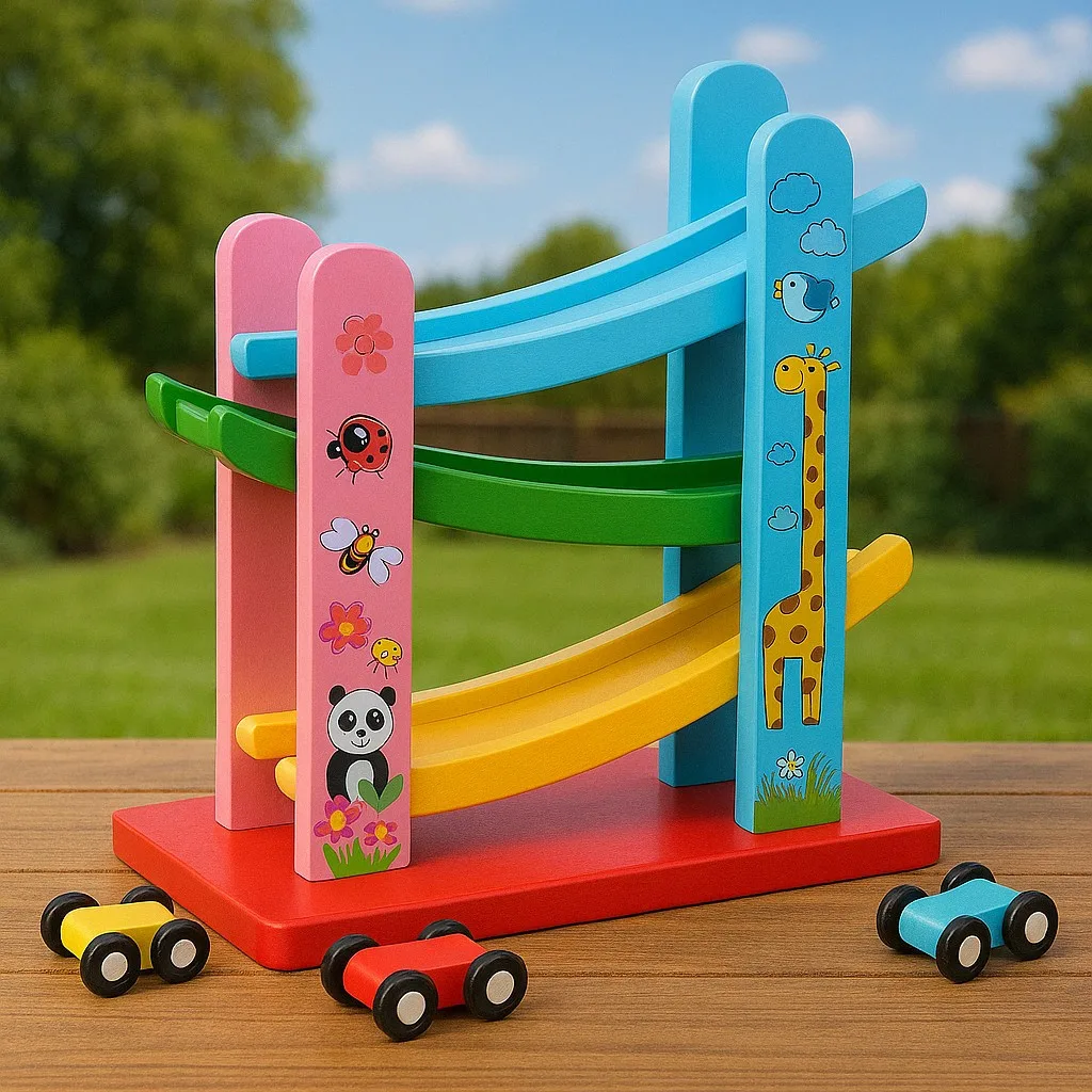 Wooden Speeding Car Racing Zig-Zag Track