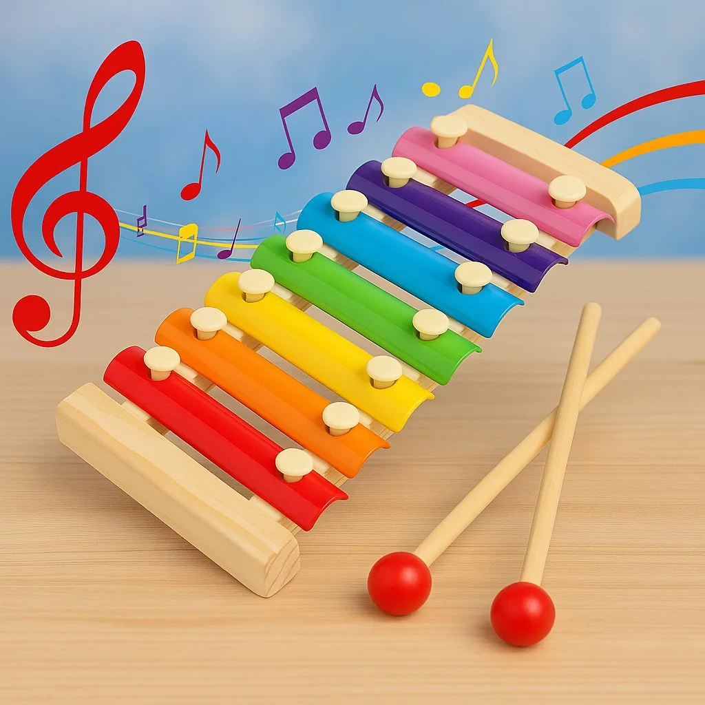 Kids Wooden Multicolor Xylophone Musical Toy With 8 Note 2 Sticks