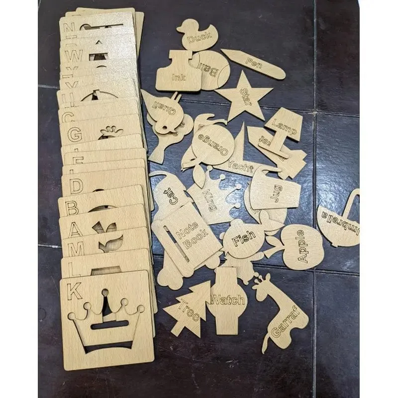 Wooden Alphabet Drawing Stencils and Puzzles Set, A to Z