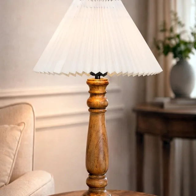 Turned wood bedside lamp