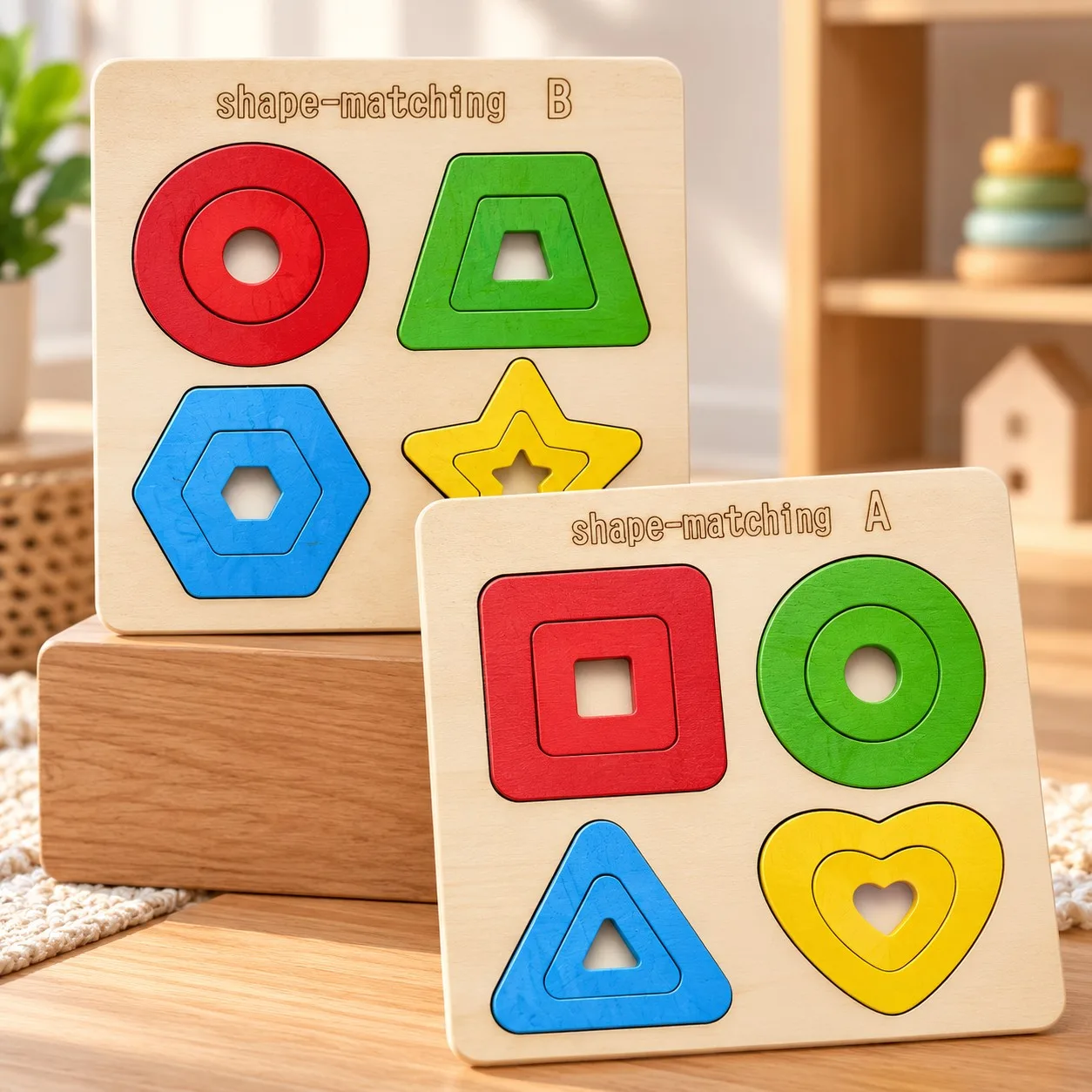 Wooden Shape Matching, Sorting & Color Recognition Puzzle Board