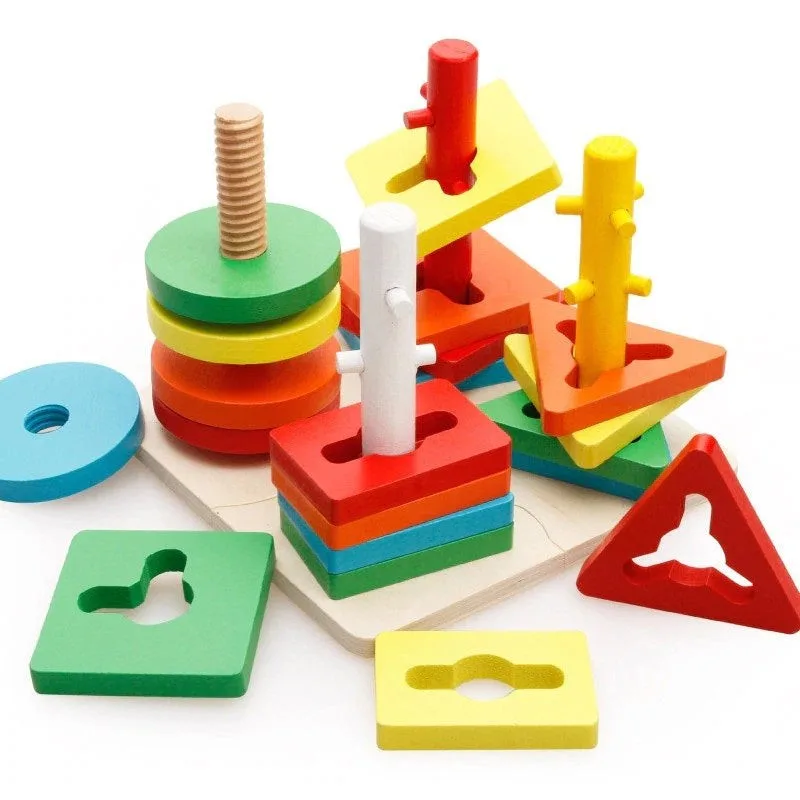 Wooden Multicolor Four Column Geometric shape Sorter