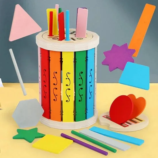 Wooden Montessori Color Sorting Activity Bucket