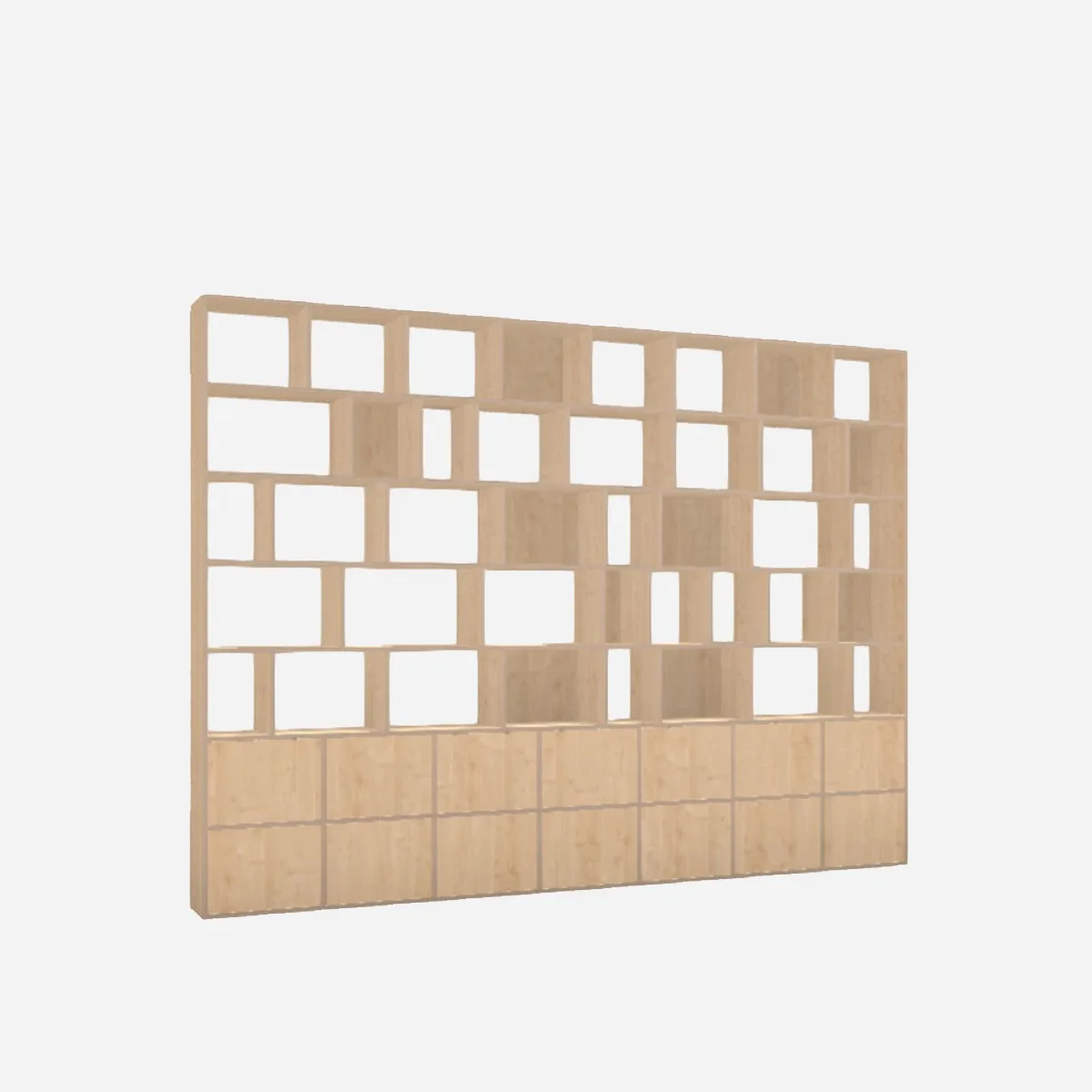 Large book wall, birch-veneer plywood