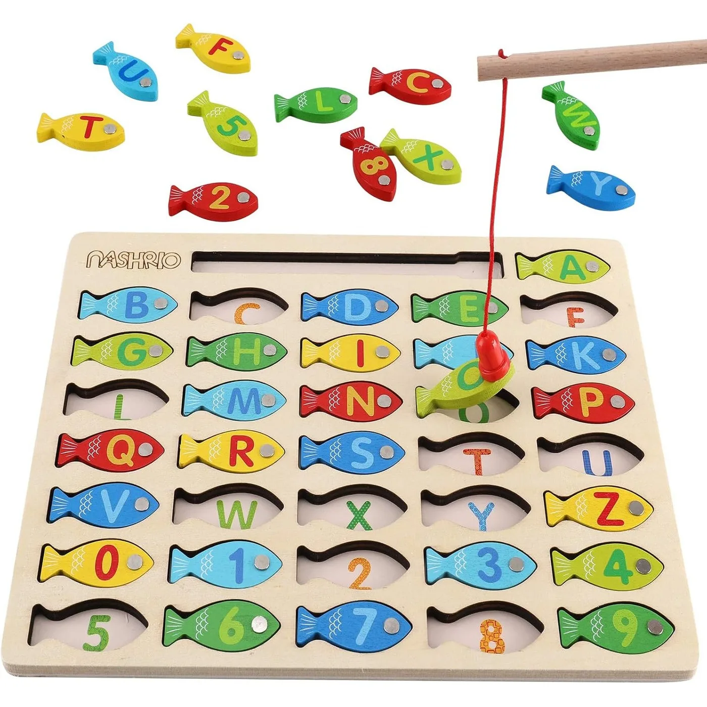 Wooden Magnetic Alphabets & Numbers Interactive Fishing Board