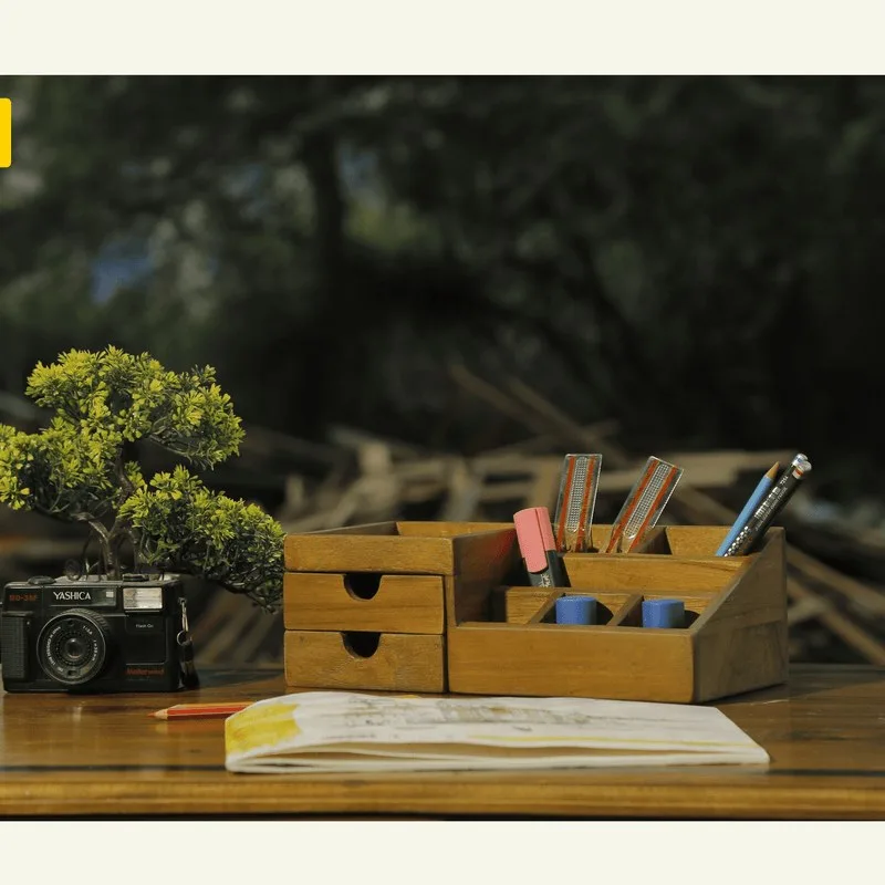 7-compartment Wood Desk Organizer
