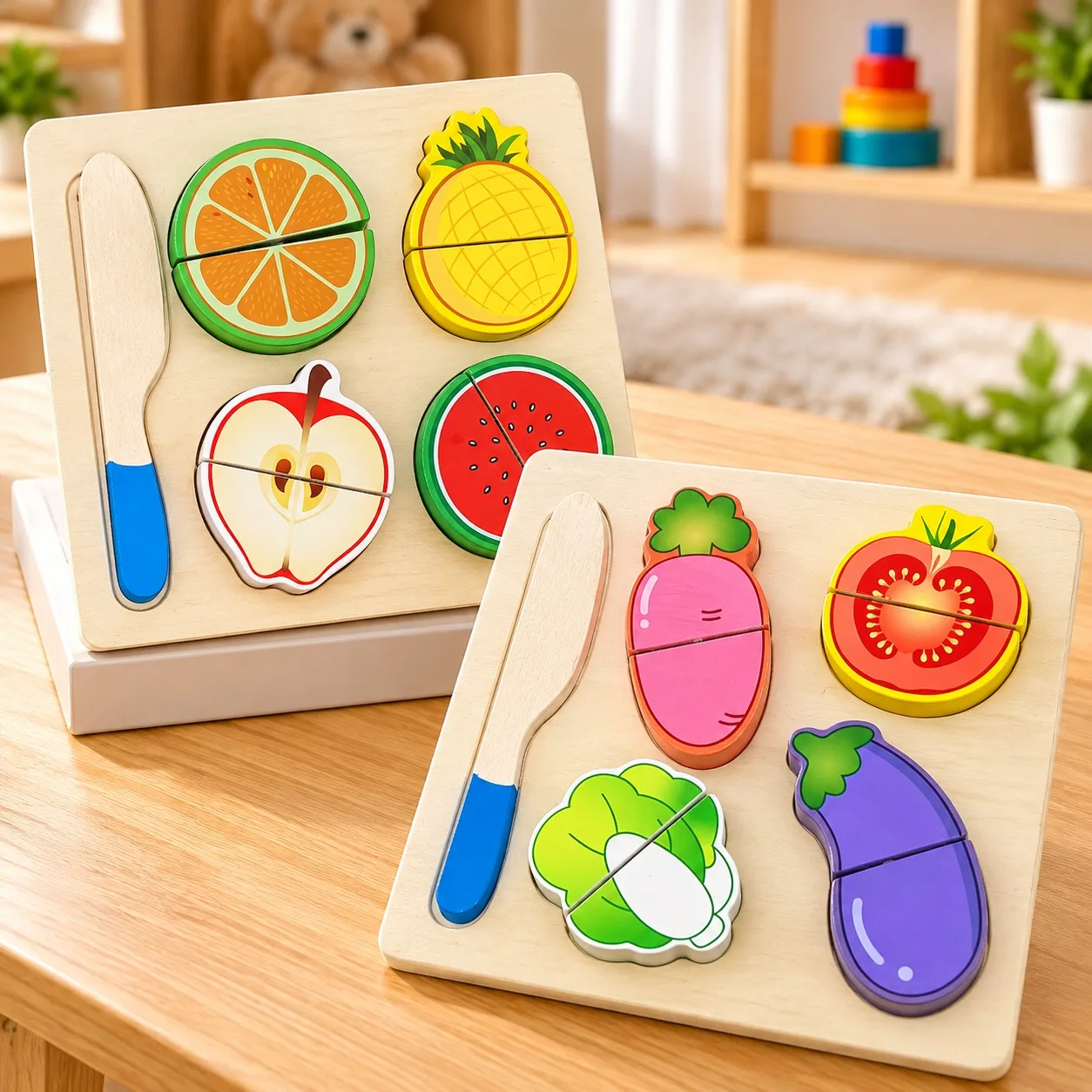 Wooden 3D Fruits & Vegetable Cutting Simulation Activity Toy