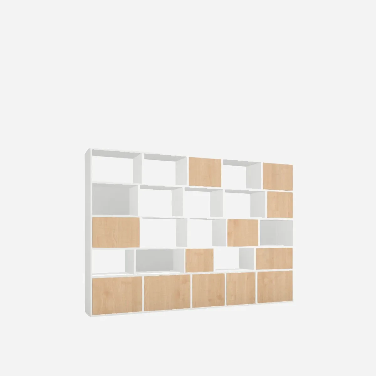 Comic book cabinet, white melamine, birch fronts