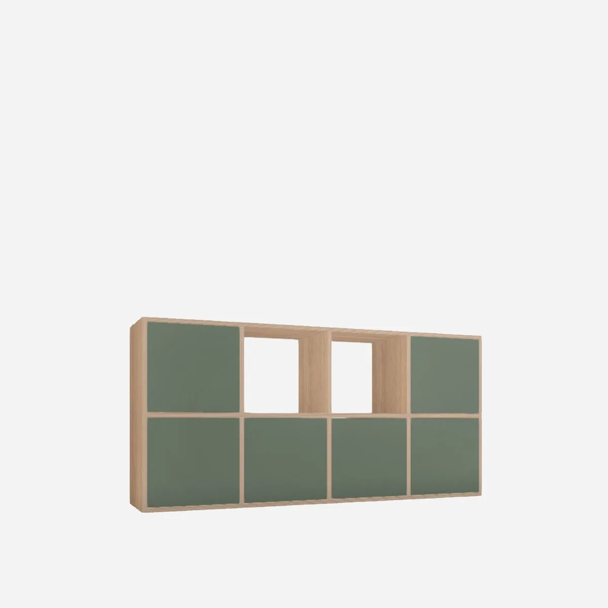 Record cabinet, oak veneer with olive drawer fronts