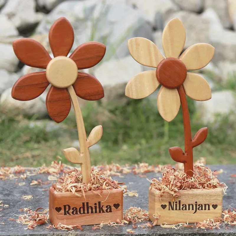 Handmade Wooden Flower: Set Of 2