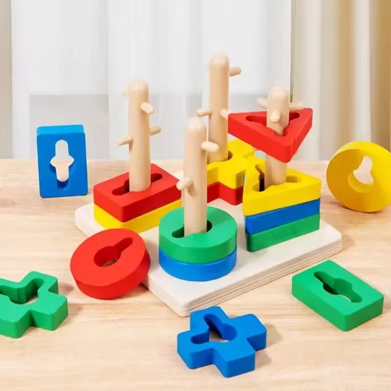 Wooden 4 Column Geometric Shapes Sorting Set