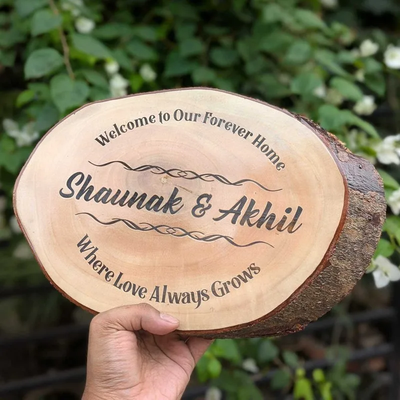Rustic Natural Wooden Nameplate With Wood Bark