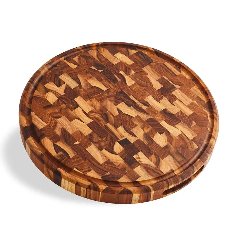 Round teak end-grain board