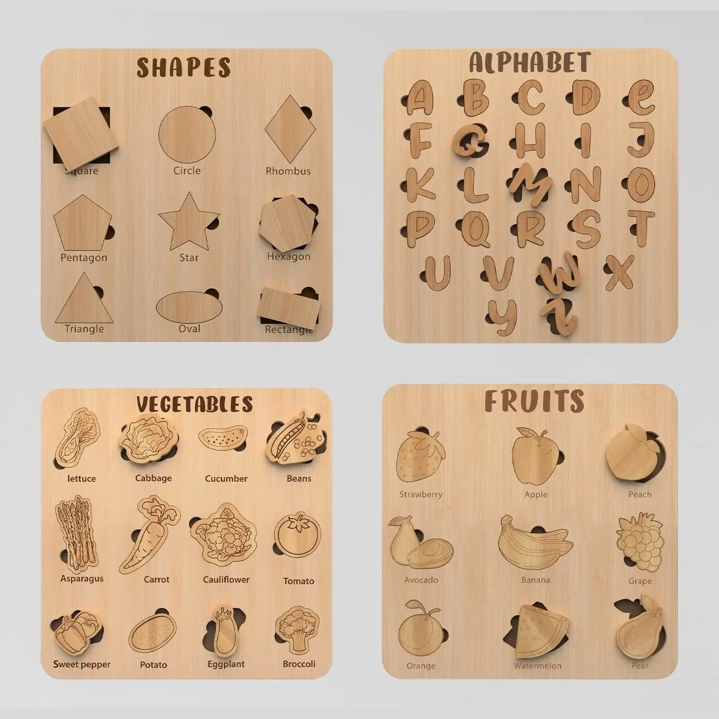 Wooden Educational Puzzle Board, Pack of 4