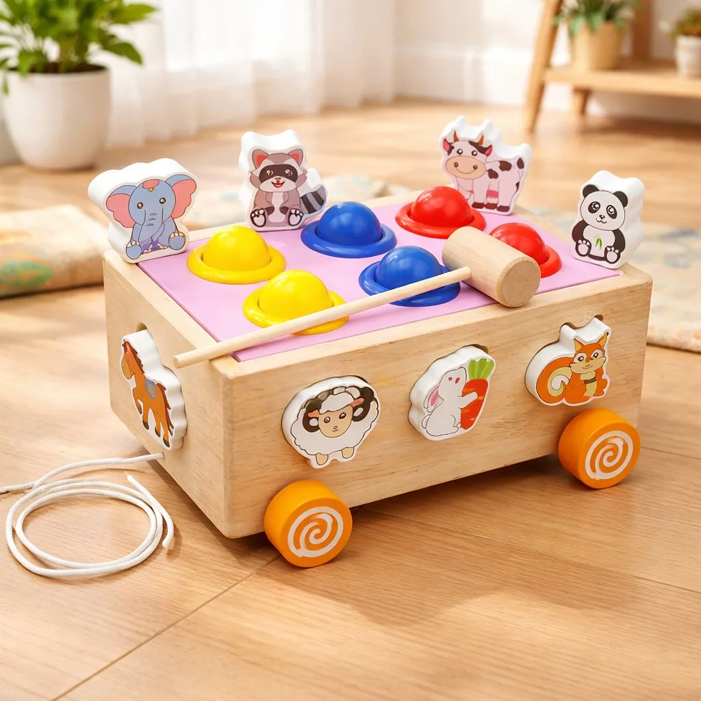 Wooden Montessori Ball Hammer & Animal Shape Sorter